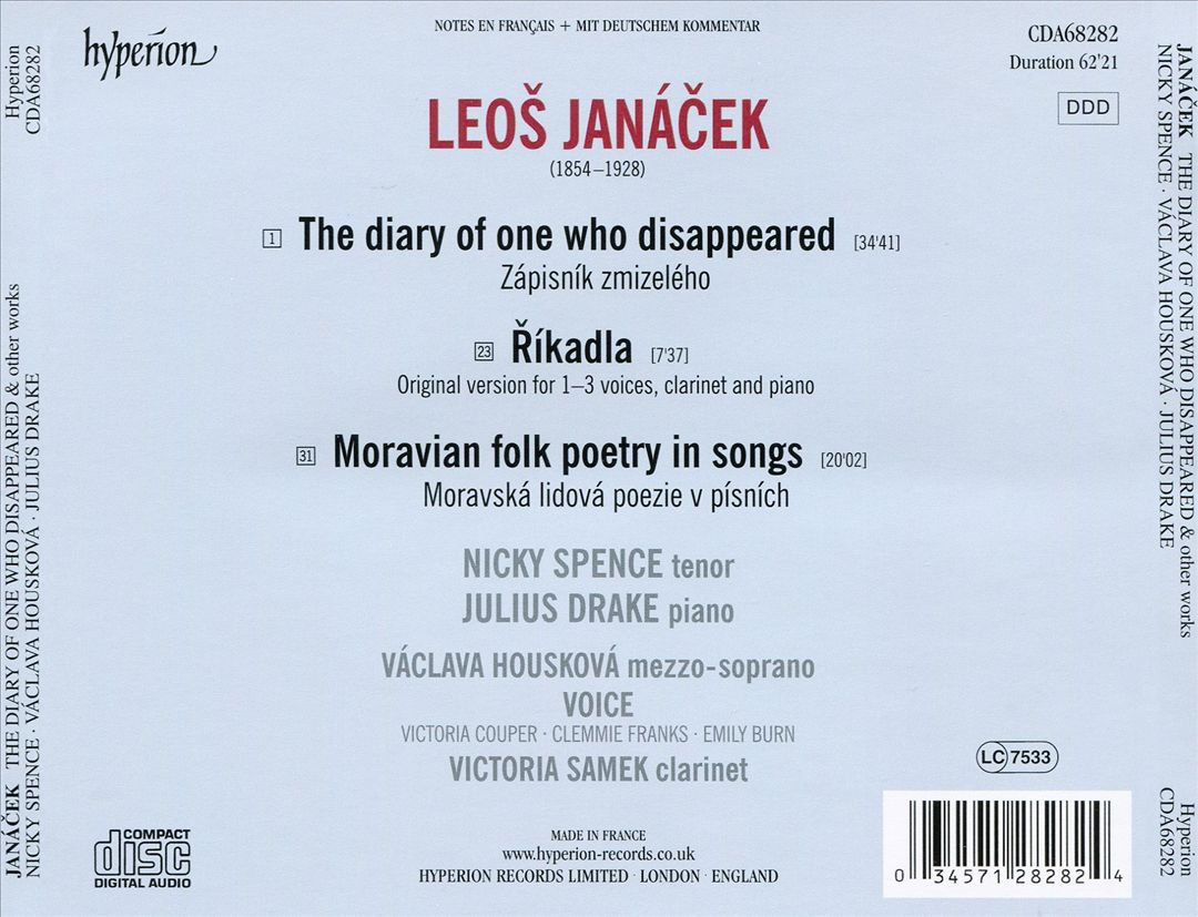 Janácek: The Diary of One Who Disappeared; Moravian Folksongs; Ríkadla cover art
