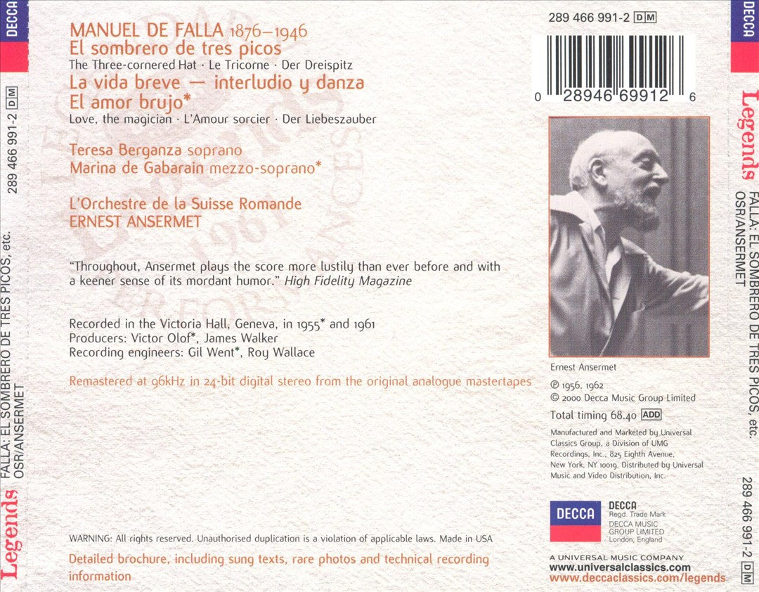 Falla: Three-Cornered Hat, etc. cover art
