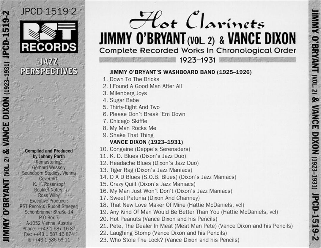 Jimmy O'Bryant, Vol. 2 & Vance Dixon (1923-1931): Hot Clarinet cover art