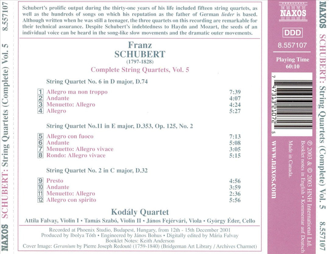 Schubert: Complete Quartets, Vol. 5 cover art