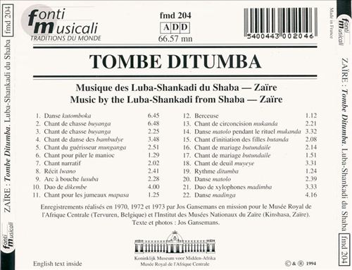 Tombe Ditumba Music of the Luba Shankadi of Shaba cover art