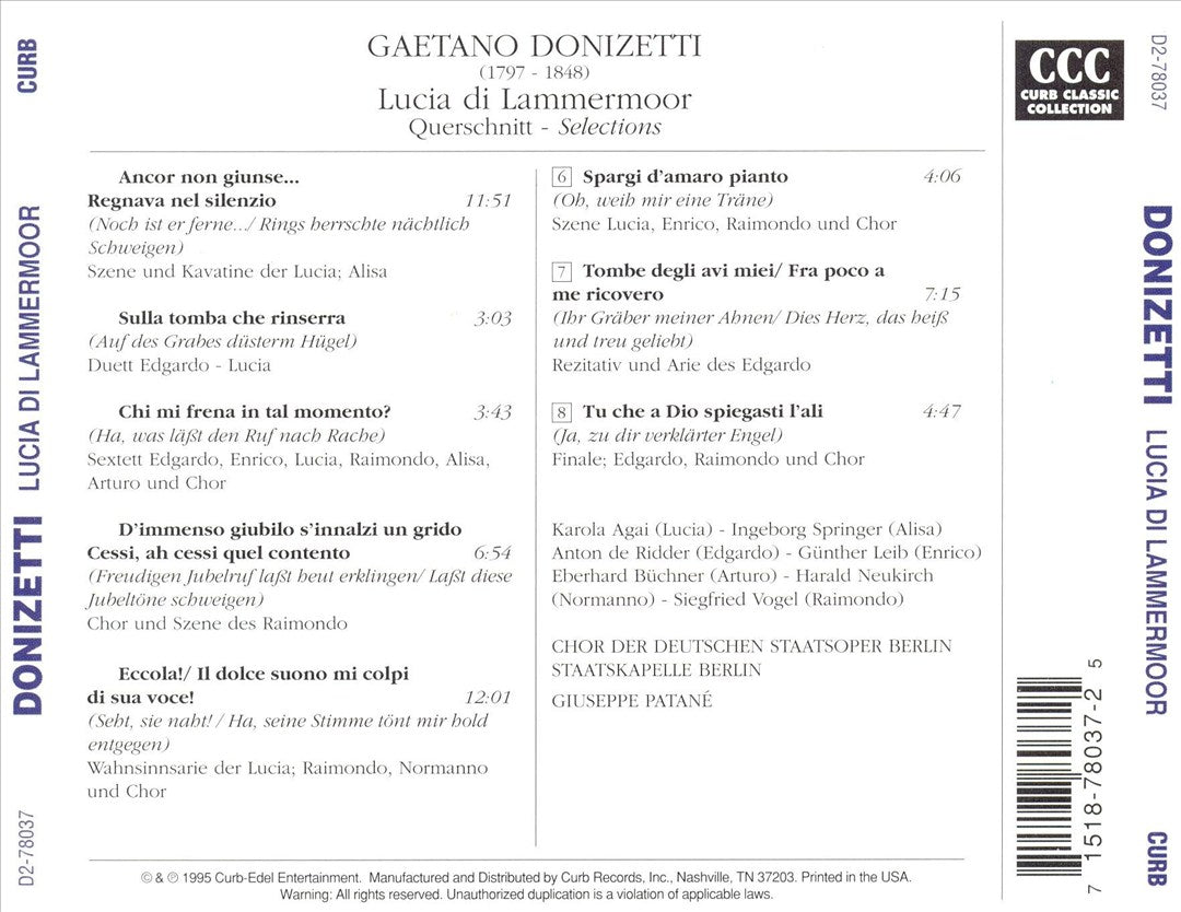 Donizetti: Lucia di Lammermoor [Selections] cover art