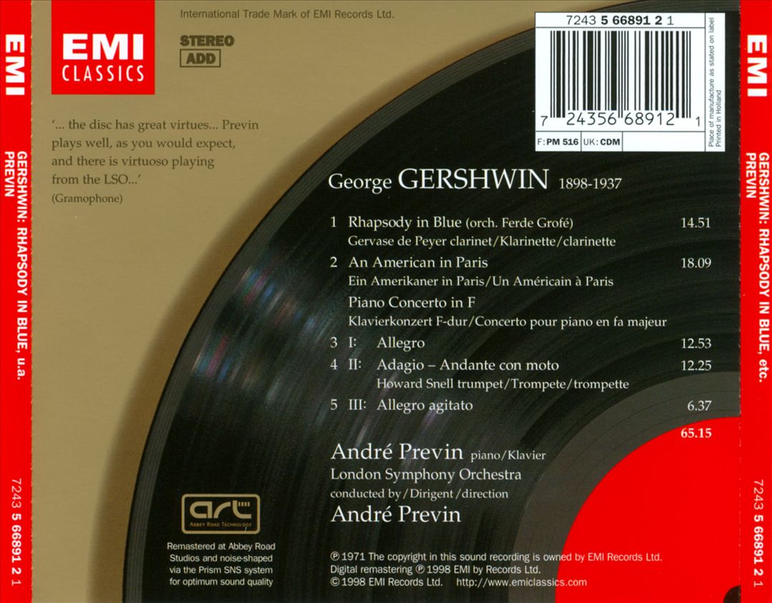 Gershwin: Rhapsody in Blue; Concerto in F; An American in Paris cover art