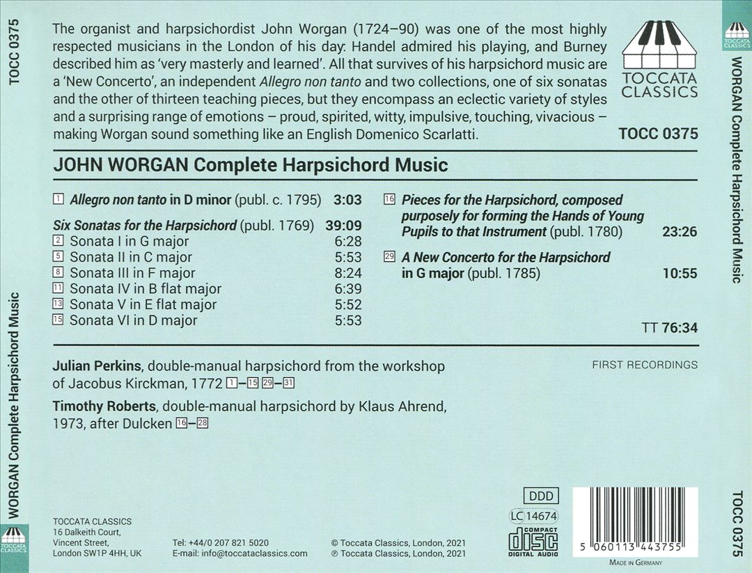 John Worgan: Complete Harpsichord Music cover art