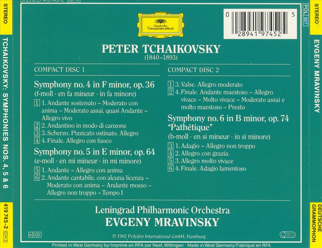 Tchaikovsky: Symphonies Nos. 4, 5, 6 "Pathetique" cover art