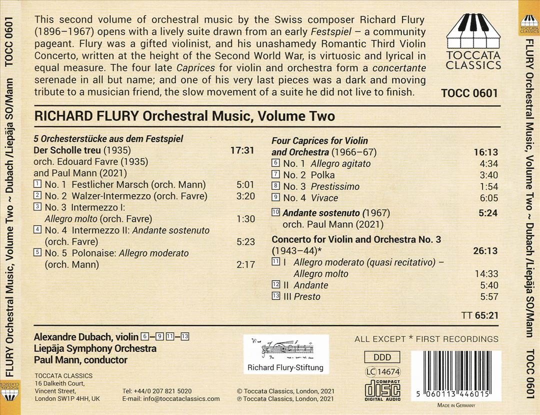 Richard Flury: Orchestral Music, Vol. 2 cover art