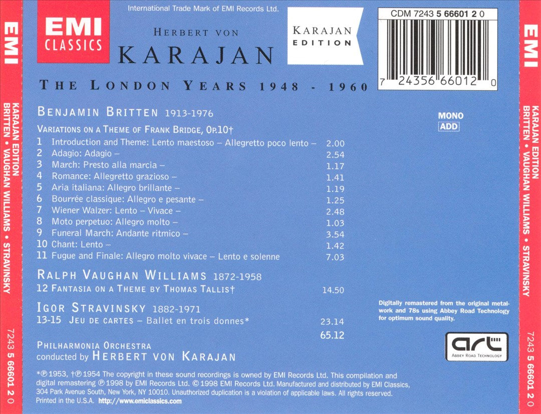 Karajan Edition - Britten/Vaughan William/Stravinsky cover art
