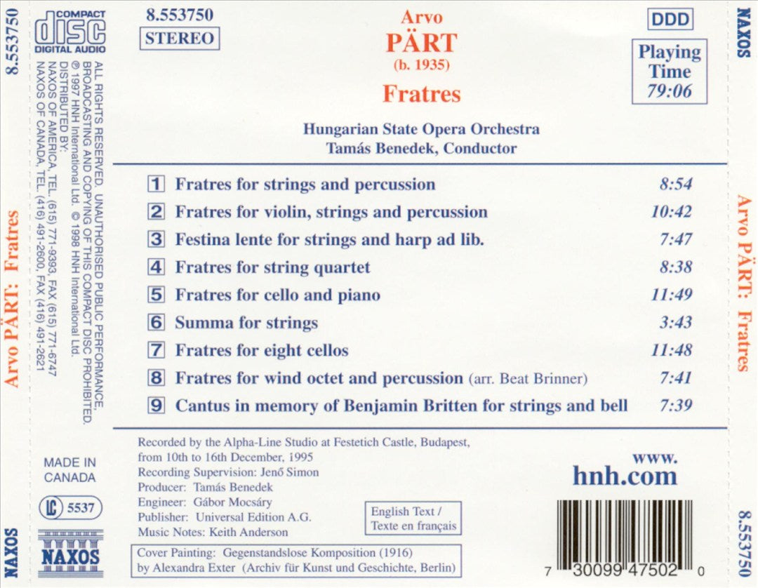 Arvo Pärt: Fratres cover art