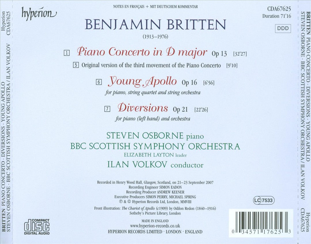 Britten: Piano Concerto; Diversions; Young Apollo cover art