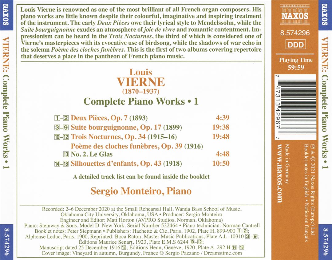 Vierne: Complete Piano Works, Vol. 1 - Suite bourguignonne cover art