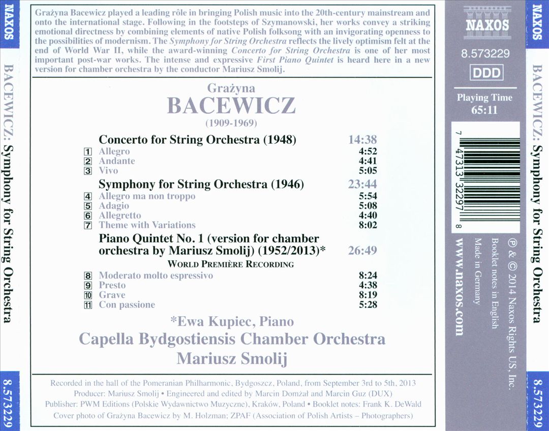Grazyna Bacewicz: Symphony for String Orchestra; Concerto for String Orchestra; Piano Quintet No. 1 cover art