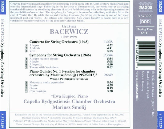 Grazyna Bacewicz: Symphony for String Orchestra; Concerto for String Orchestra; Piano Quintet No. 1 cover art