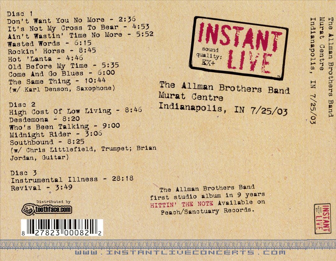 Instant Live: Murat Centre - Indianapolis, IN, 7/25/03 cover art