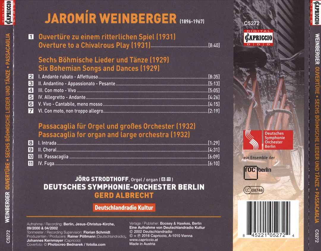 Jaromir Weinberger: Overture to a Chivalrous Play; Six Bohemian Songs and Dances; Passacaglia cover art