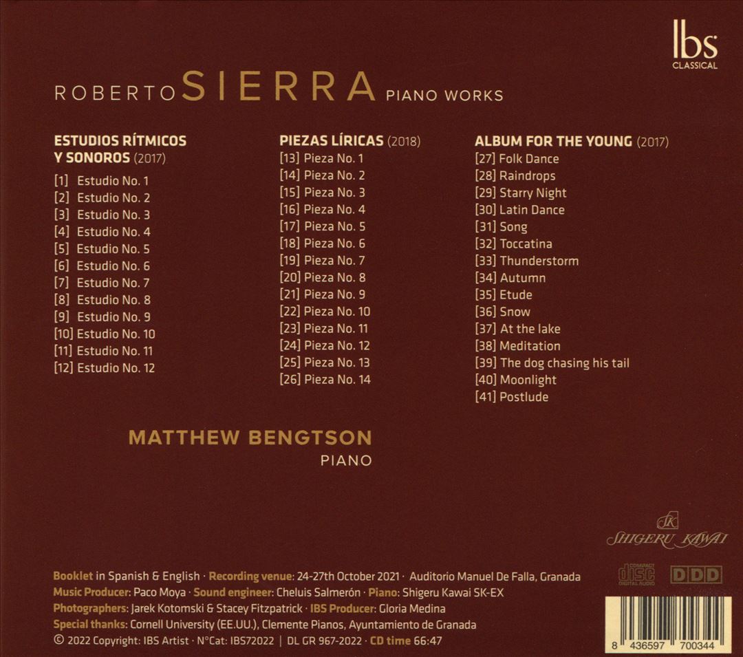 Roberto Sierra: Estudios Rítmicos y Sonoros; Piezas Líricas; Album for the Young cover art