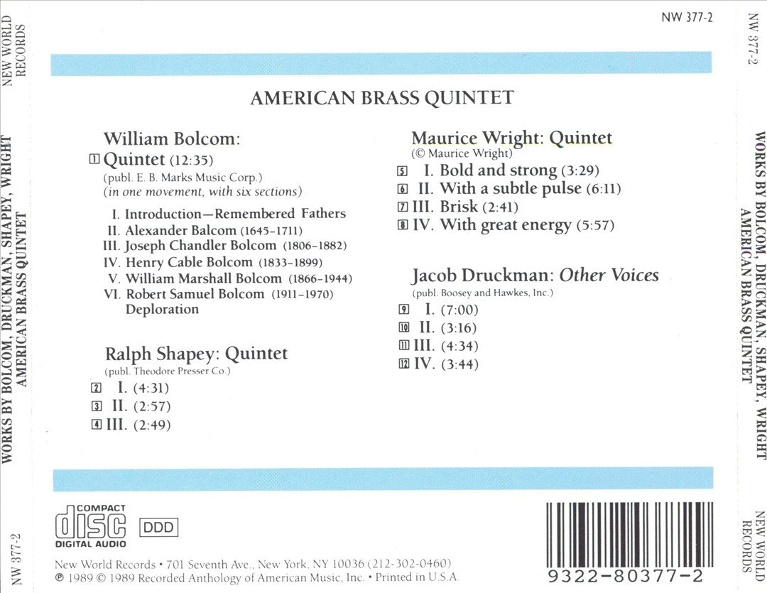 Works By Bolcom/Druckman/Shapey/Wright cover art