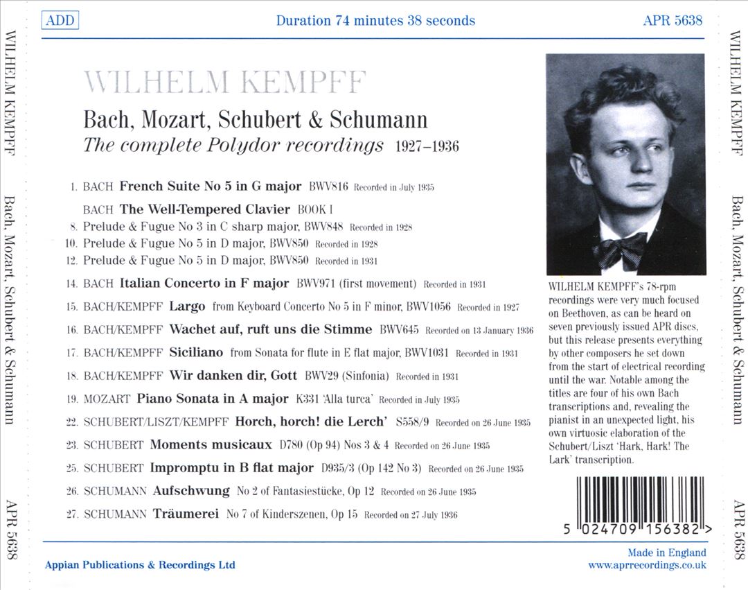 Bach, Mozart, Schubert & Schumann: The Complete Polydor Recordings 1927-1936 cover art