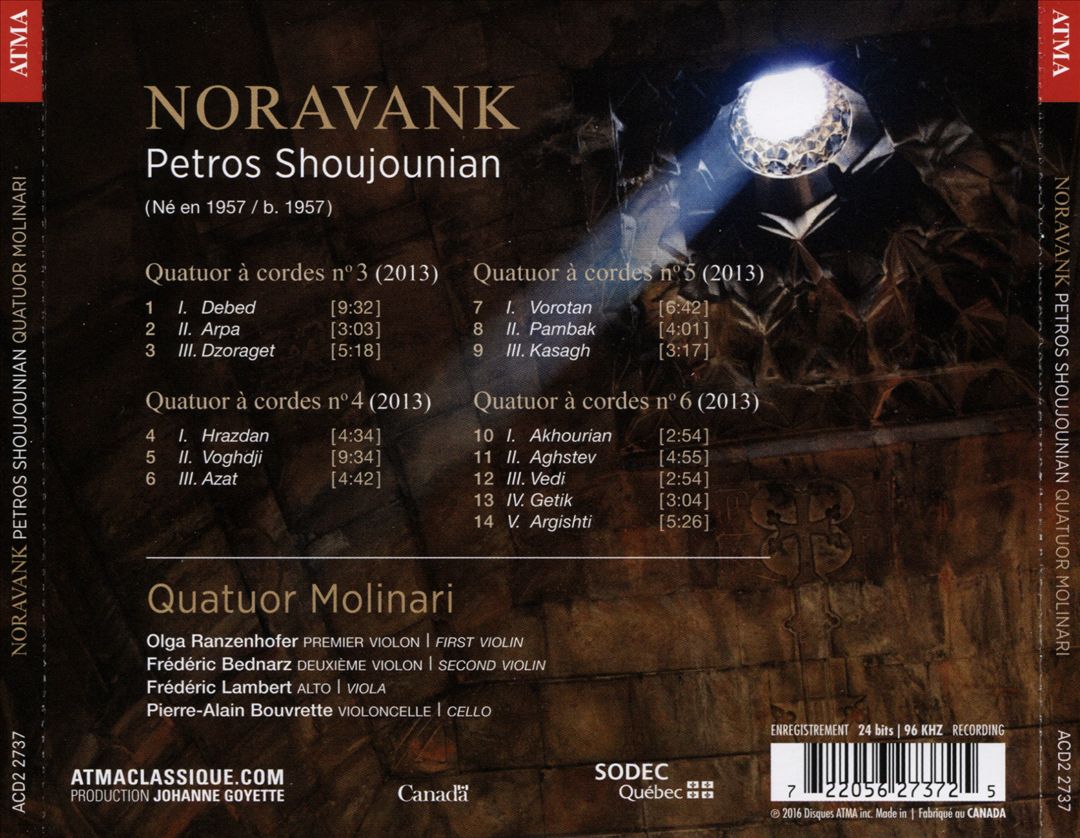 Noravank: Petro Shoujounian - Quatuors à cords Nos 3-6 cover art