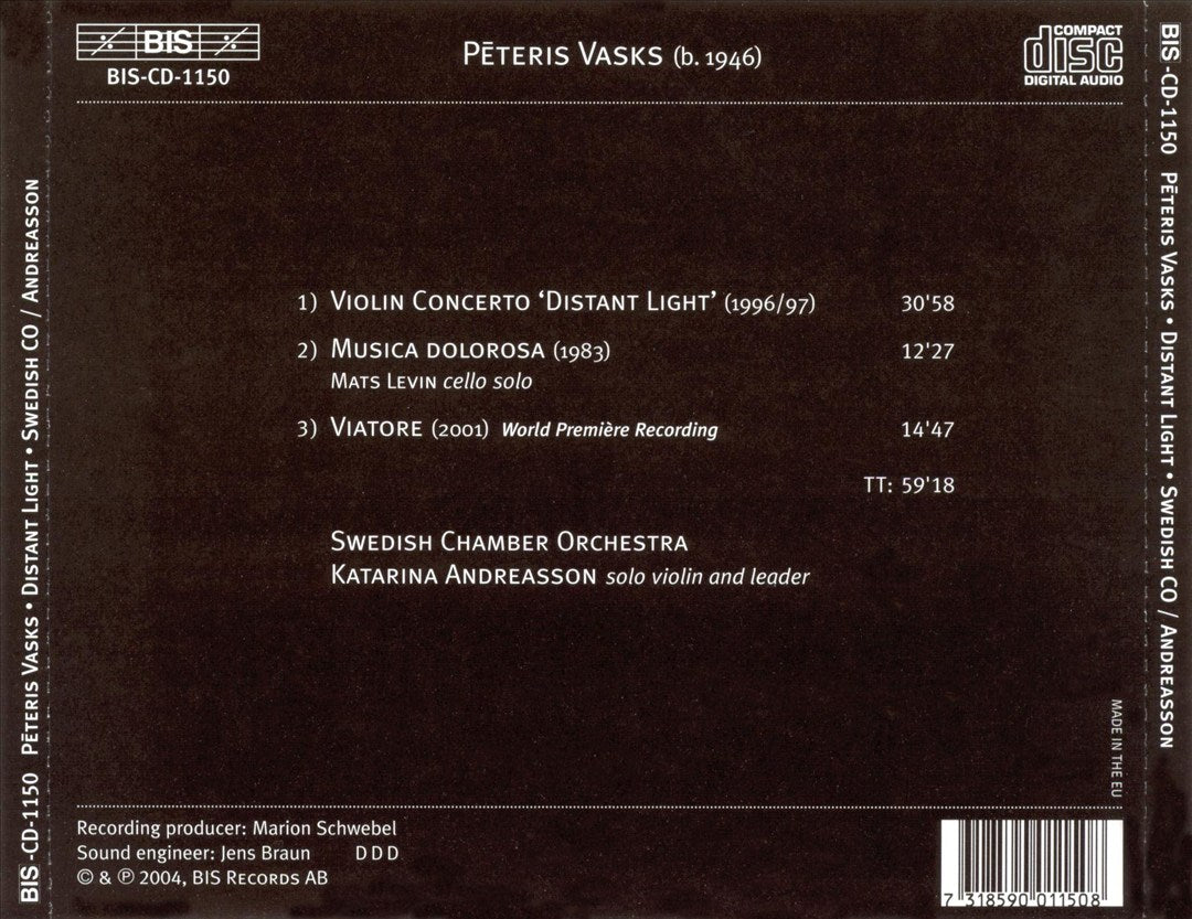 Peteris Vasks: Violin Concerto 'Distant Light'; Musica Dolorosa; Viatore cover art