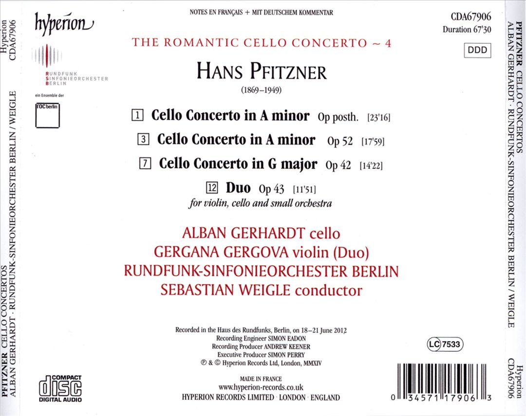 Romantic Cello Concerto, Vol. 4: Hans Pfitzner cover art