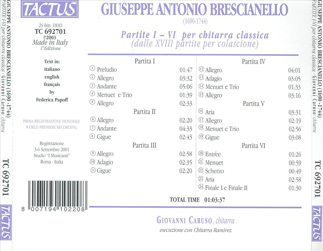 Brescianello: Partite I-VI per chitarra classica cover art