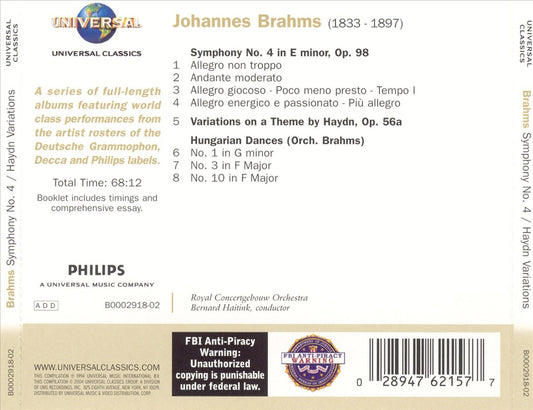 Brahms: Symphony No. 4; Variations on a Theme by Haydn; Hungarian Dances cover art