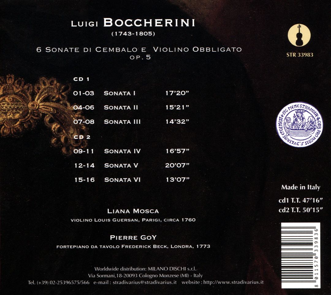 Boccherini: 6 Sonate di Cembalo e Violino Obbligato, Op. 5 cover art