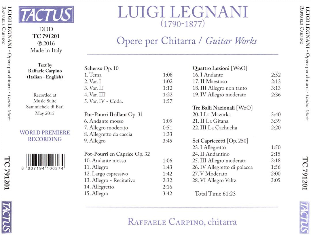 Luigi Legnani: Opere per Chitarra cover art