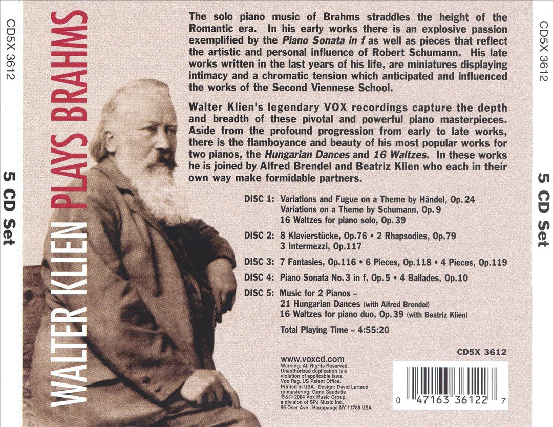 Walter Klien plays Brahms cover art