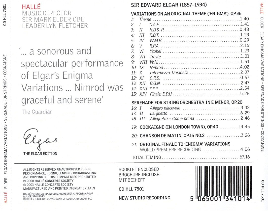 Elgar: Enigma Variations; Serenade for Strings; Cockaigne (In London Town); Chanson de Matin cover art