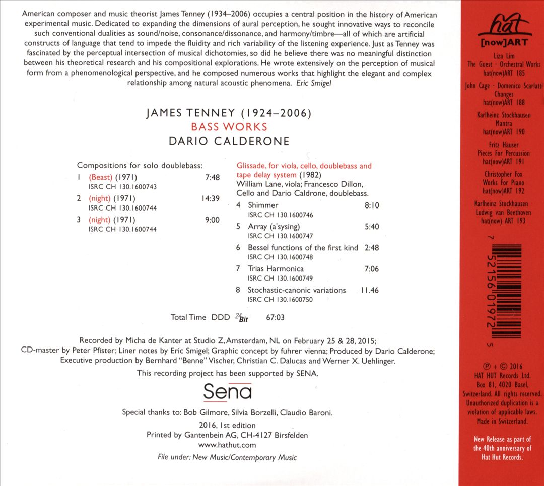 James Tenney: Bass Works cover art
