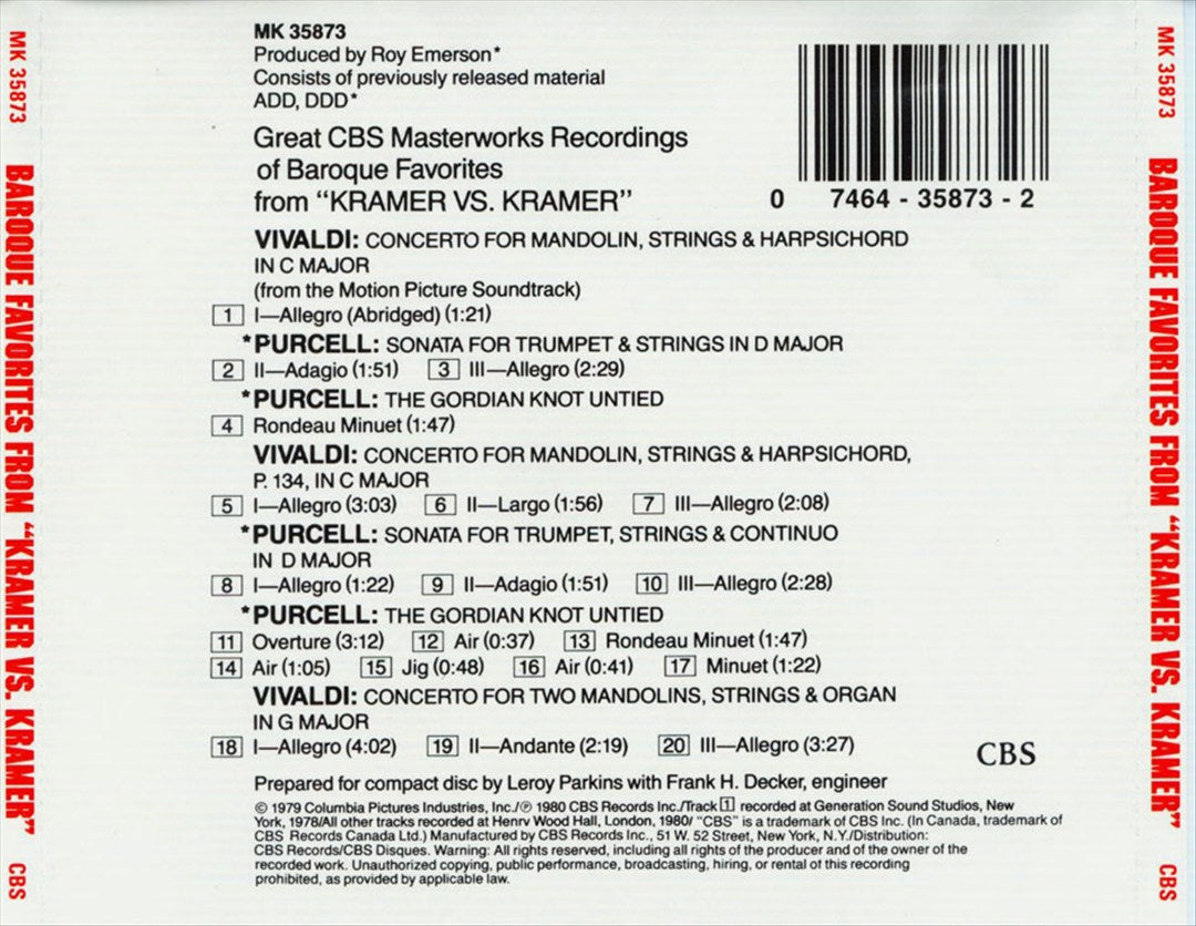 Baroque Favorites from "Kramer vs. Kramer" cover art