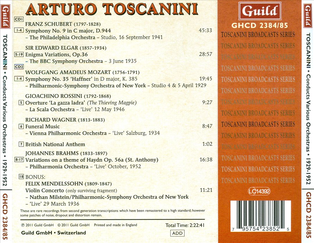 Arturo Toscanini Conducts Schubert, Elgar, Mozart, Rossini, Wagner, Brahms & Mendelssohn cover art