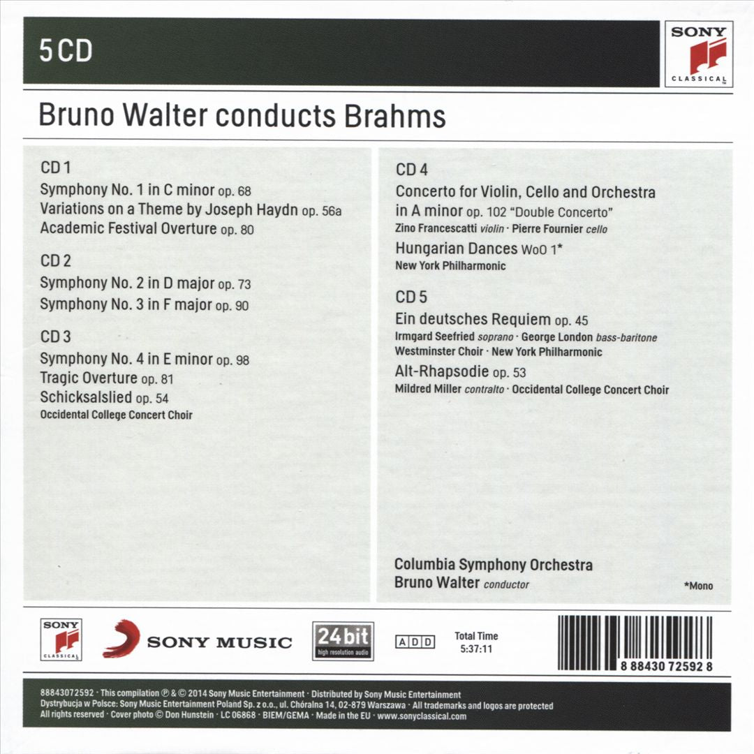 Bruno Walter Conducts Brahms cover art
