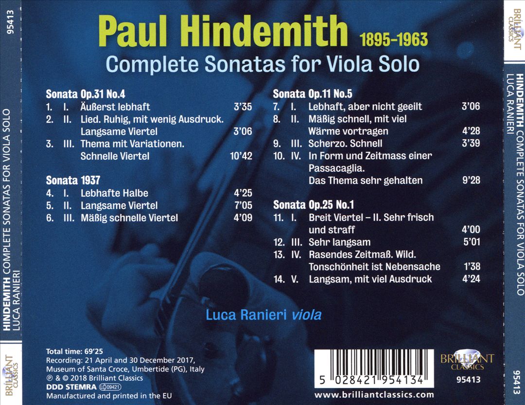Hindemith: 4 Sonatas for Viola Solo cover art