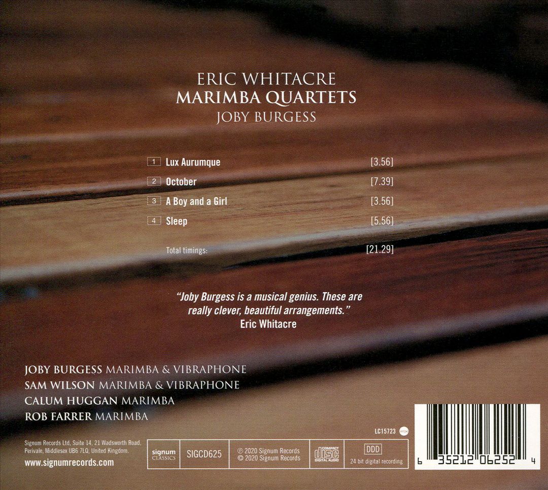 Eric Whitacre: Marimba Quartets cover art