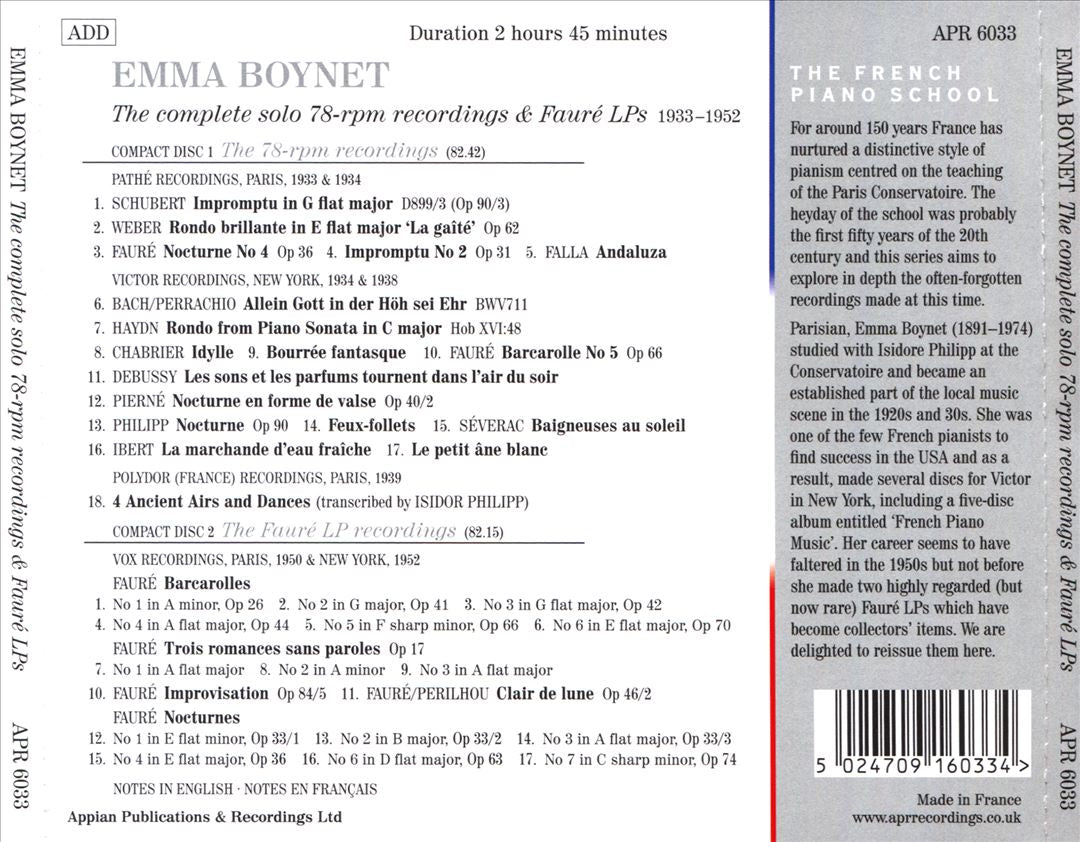 Emma Boynet: The Complete Solo 78-rpm recordings and Fauré LPs cover art
