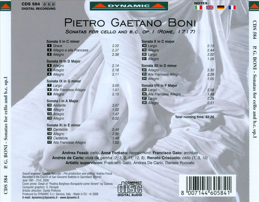 Pietro Gaetano Boni: Sonatas for Cello and B.c., Op. 1 cover art