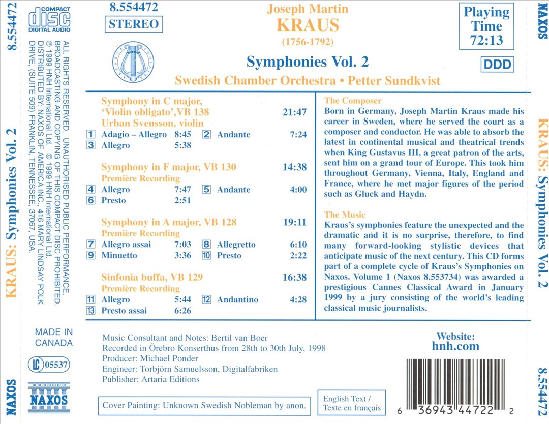 Kraus: Symphonies Vol. 2 cover art