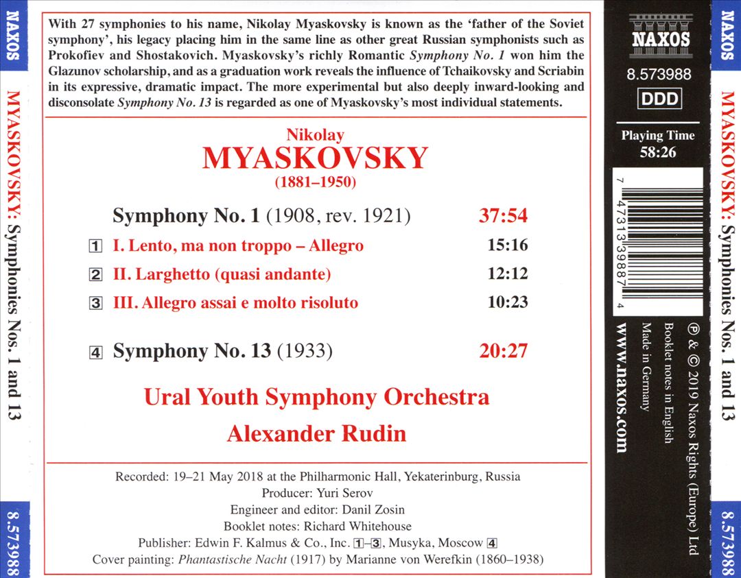 Myaskovsky: Symphonies Nos. 1 and 13 cover art