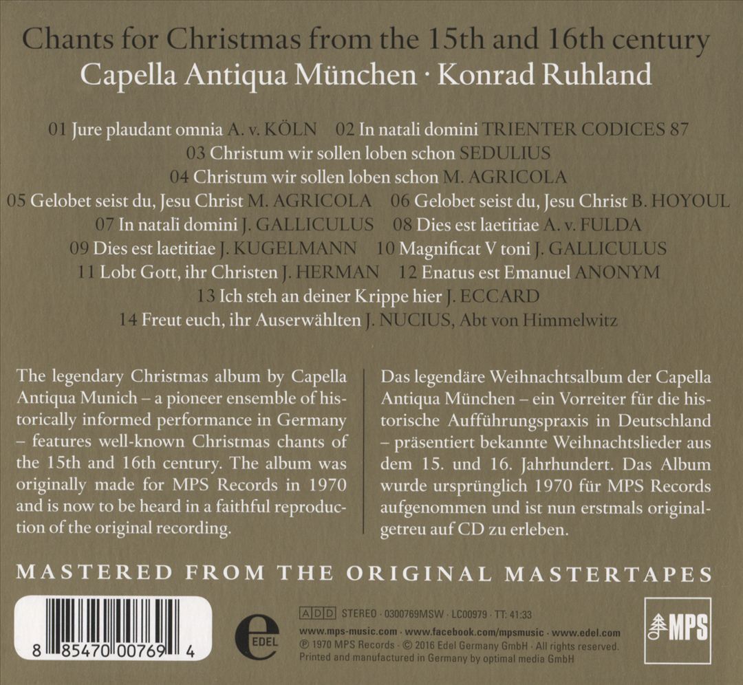 Chants for Christmas: From the 15th and 16th Century cover art