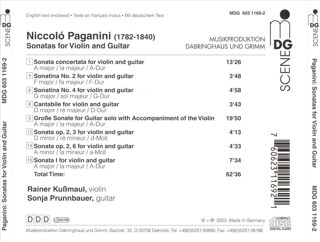 Paganini: Sonatas for Violin and Guitar cover art