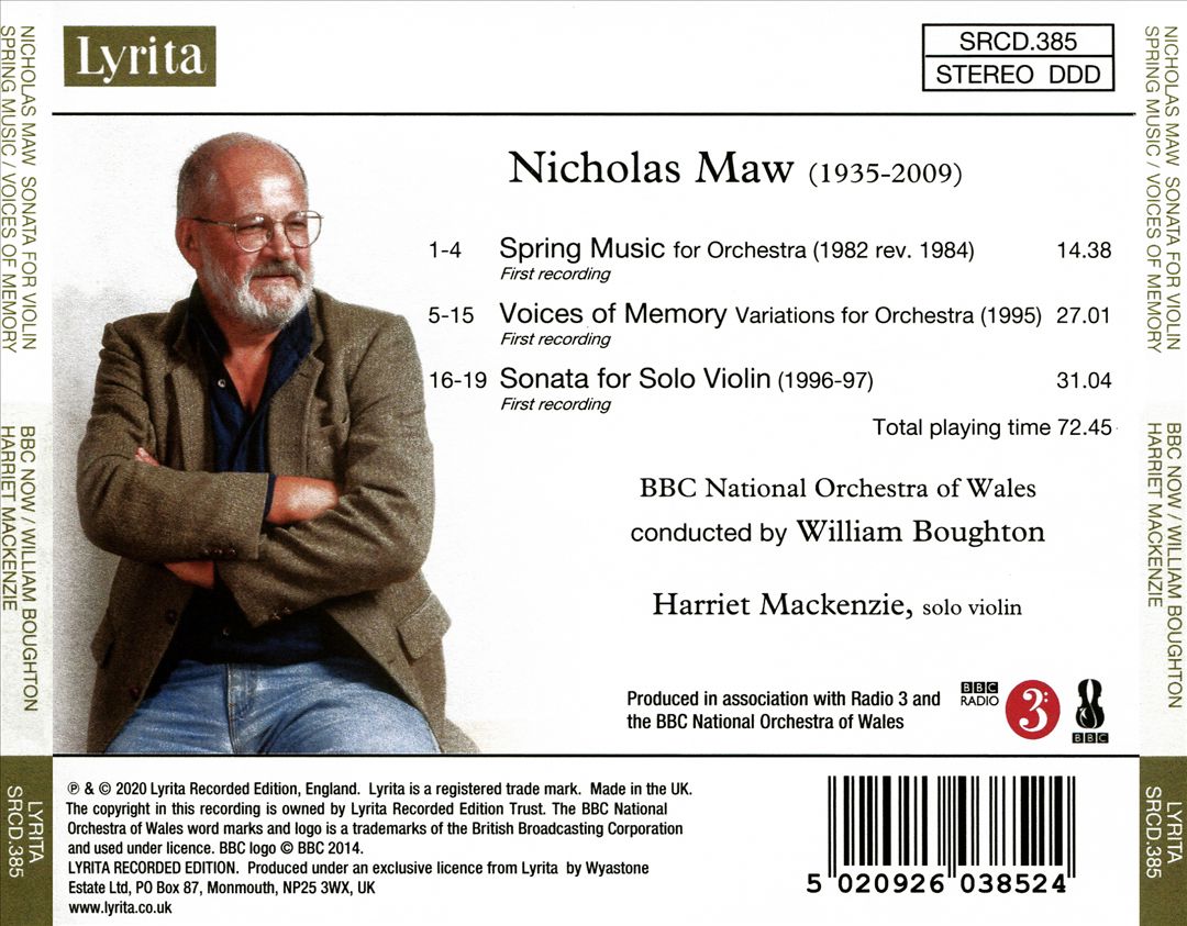 Nicholas Maw: Spring Music; Voices of Memory; Sonata for Solo Violin cover art