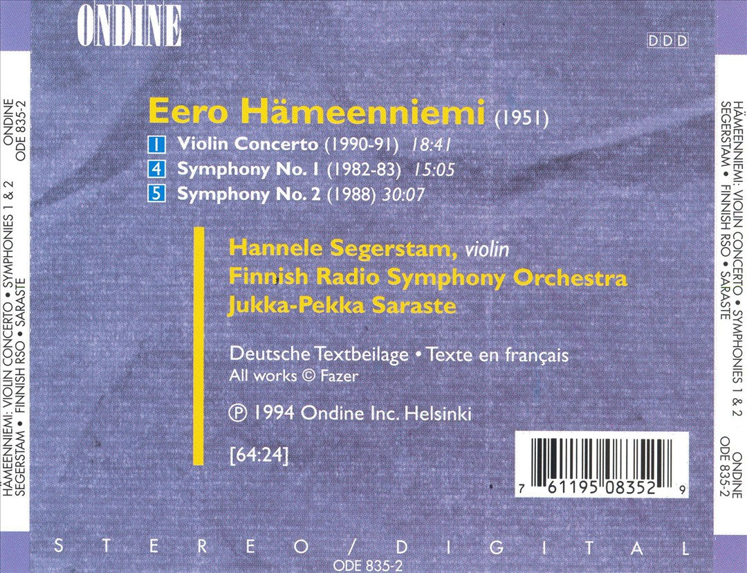 Hämeenniemi: Violin Concerto, Symphonies 1 & 2 cover art