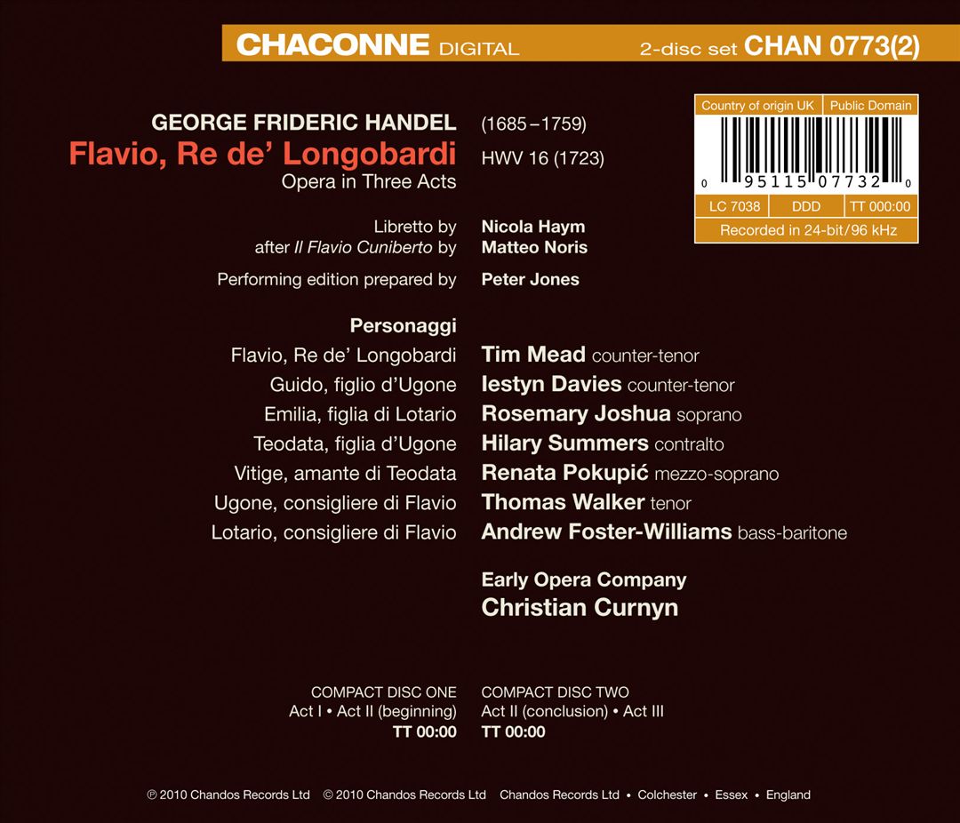 Handel: Flavio, Re de' Longobardi cover art
