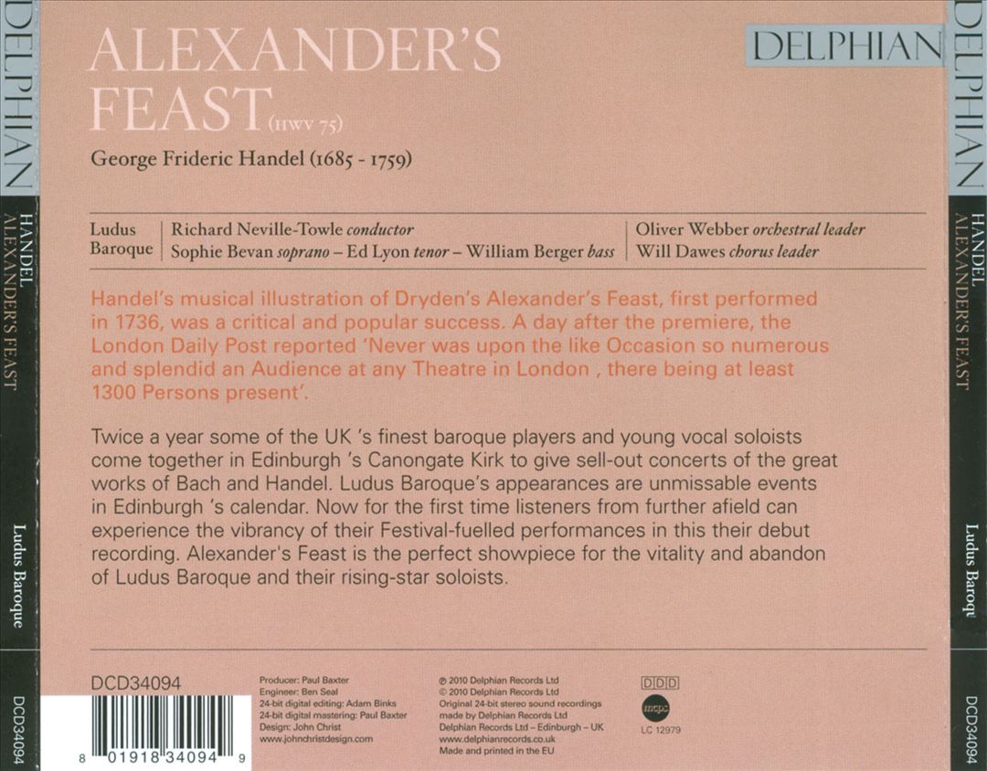 Handel: Alexander's Feast cover art