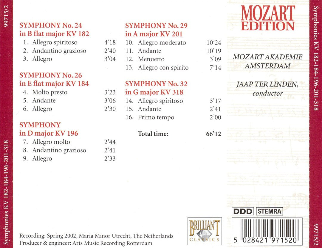 Mozart: Symphonies, KV 182, 184, 196, 201, 318 cover art