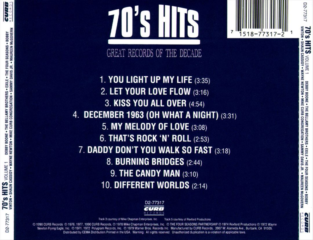 Great Records of the Decade: 70's Hits Pop, Vol. 1 cover art