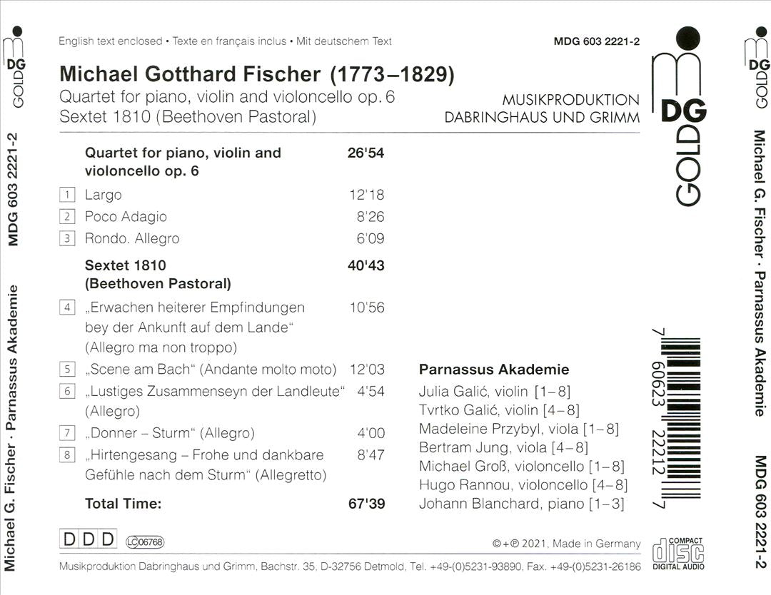 Michael G. Fischer: Piano Quartet, Op. 6; Sextet (Beethoven Pastoral) cover art