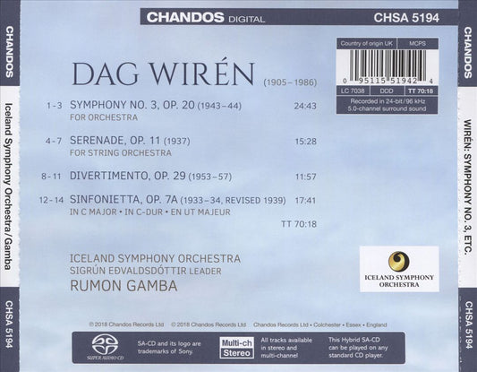 Dag Wirén: Sinfonietta; Serenade for Strings; Symphony No. 3; Divertimento cover art